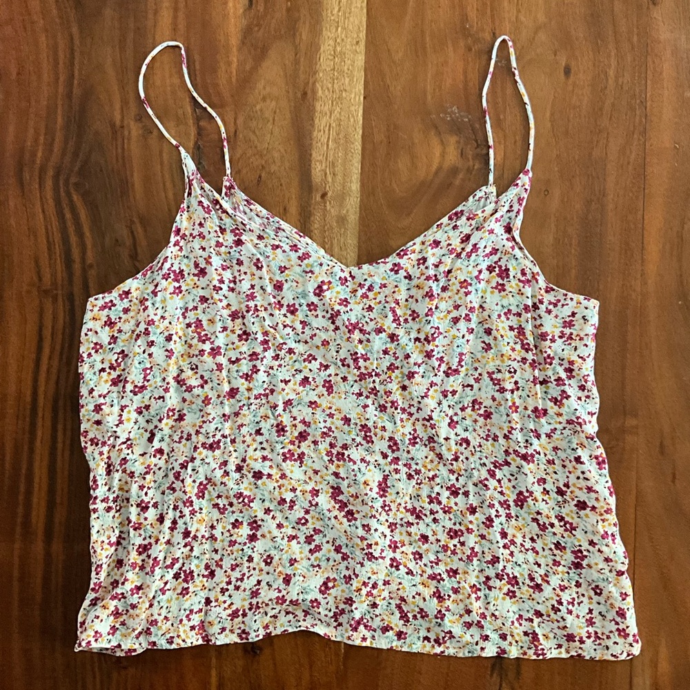 Cotton On Cream Floral Patterned Cropped Tank Top
